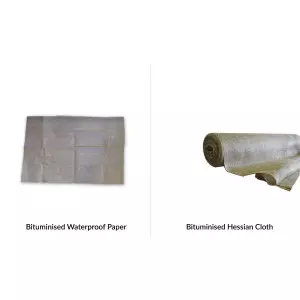 Rolls Of Bituminised Waterproof Paper Stacked In Warehouse