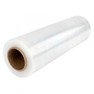 Rolls Of Transparent Plastic Stretch Film Stacked In Warehouse