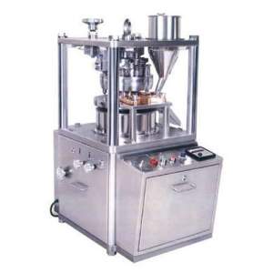 Rotary Tablet Press Machine Operating In Pharmaceutical Production