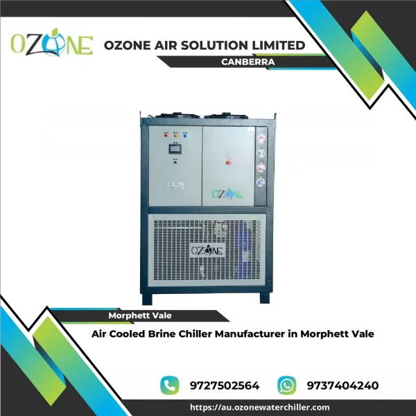 Air Cooled Brine Chiller Unit Installed Outdoors In An Industrial Setting