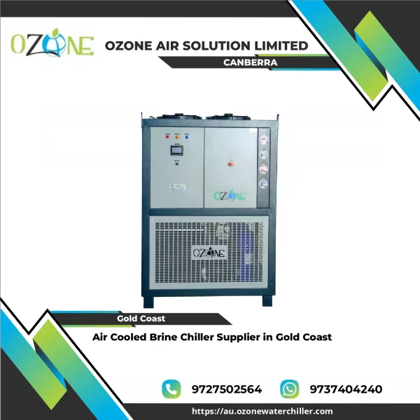 Air Cooled Brine Chiller Unit Installed Outdoors In An Industrial Setting