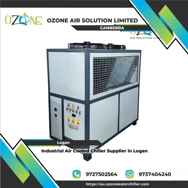 Industrial Air Cooled Chiller Installed Outdoors At A Manufacturing Plant