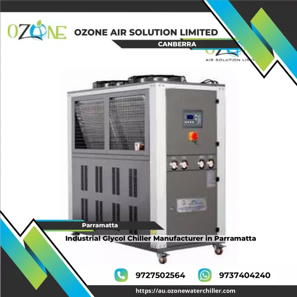 Industrial Glycol Chiller Unit Installed Outdoors Showing Piping Connections