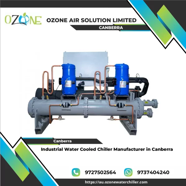 Industrial Water Cooled Chiller Unit Installed Outdoors With Piping Connections