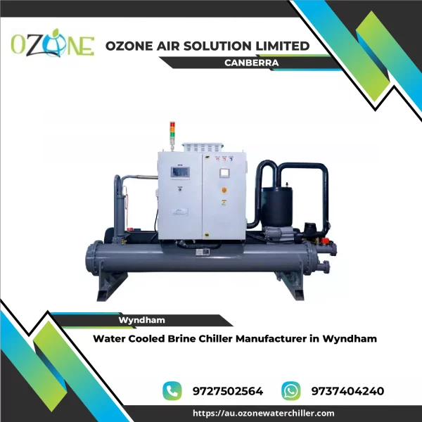 Water Cooled Brine Chiller Unit Installed In Industrial Setting