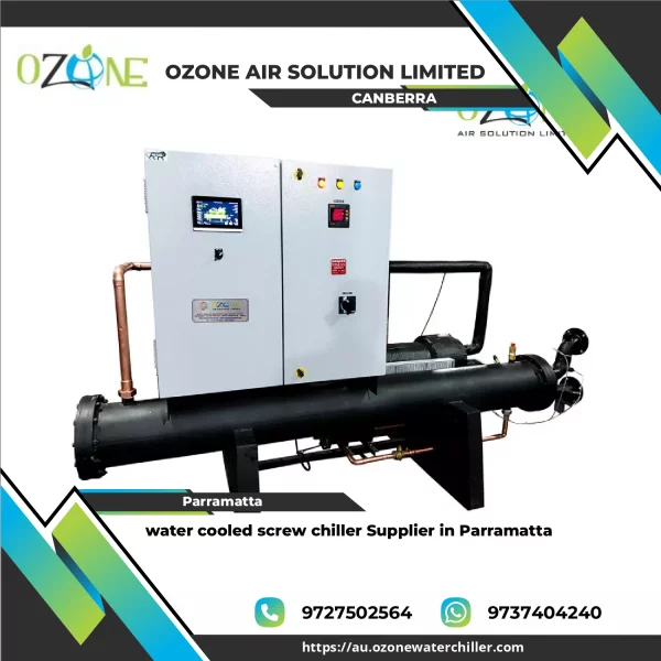 Water Cooled Screw Chiller Unit Installed At An Industrial Site