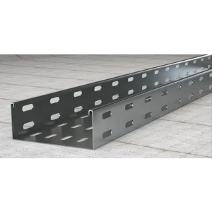 Metal Cable Tray System Installed Along Industrial Wall For Electrical Wiring Management