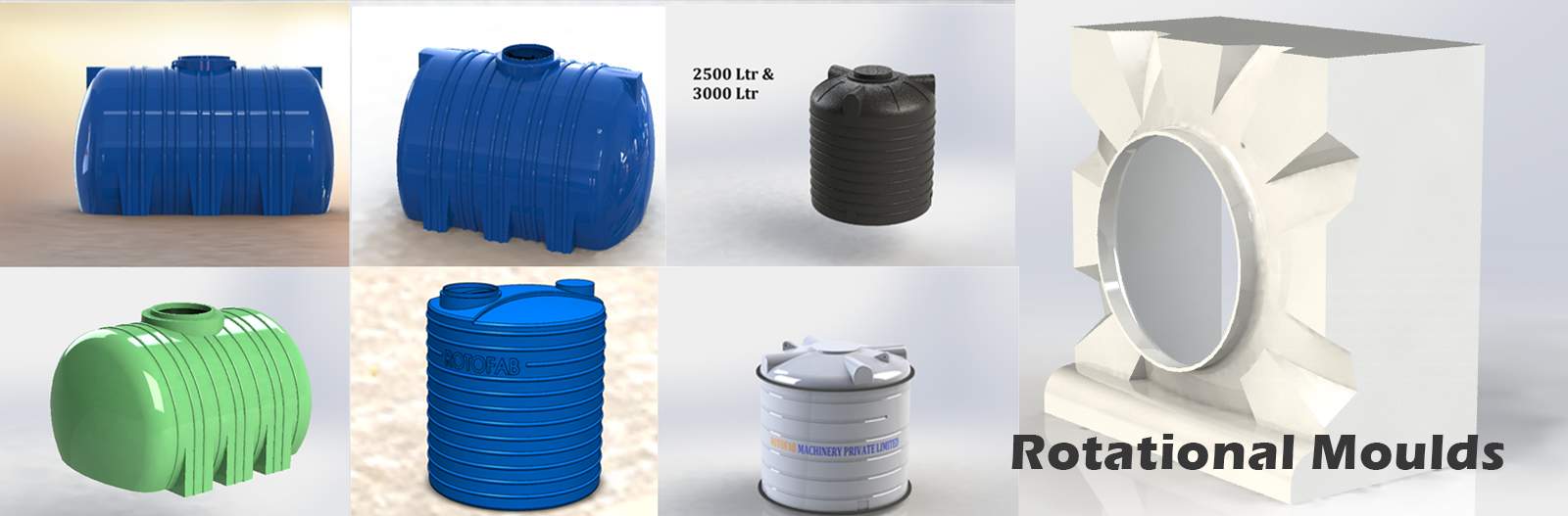 Rotational Molding Moulds: A set of molds used in rotational molding process to create hollow plastic products.