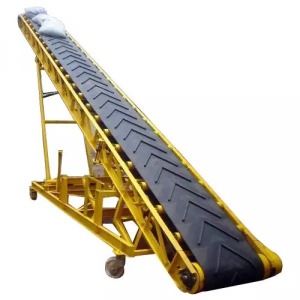 Bag Loading Conveyor System Installed In An Industrial Setting Showing Belt Mechanism And Support Structure