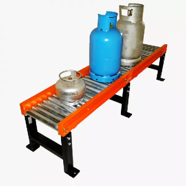 LPG Cylinder Loading Conveyor System Operating In An Industrial Setting