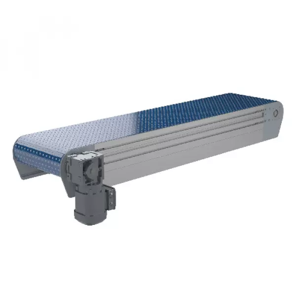 Modular Belt Conveyor Transporting Industrial Goods In Factory Setting