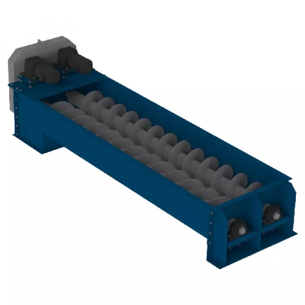 Twin Screw Conveyor System Installed In Industrial Setting Showing Dual Intermeshing Screws