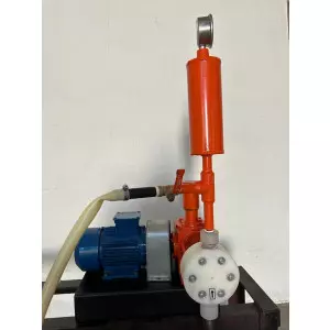 Mechanically Actuated Diaphragm Dosing Pump Showing Metal Body With Actuator Arm Used In Industrial Chemical Dosing