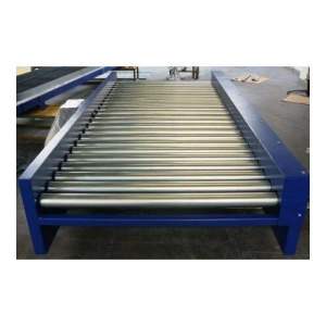 Close View Of Powered Roller Conveyor System With Steel Rollers Used For Industrial Material Transport