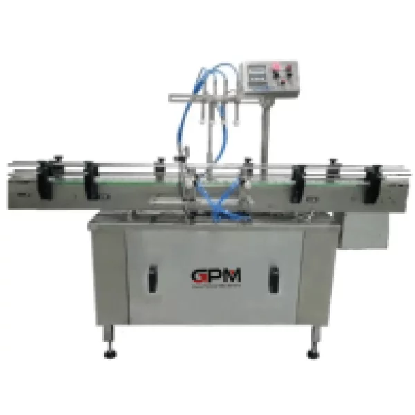 Automatic Linear Airjet Cleaning Machine Showing Multiple Cleaning Heads Operating On Glass Bottles