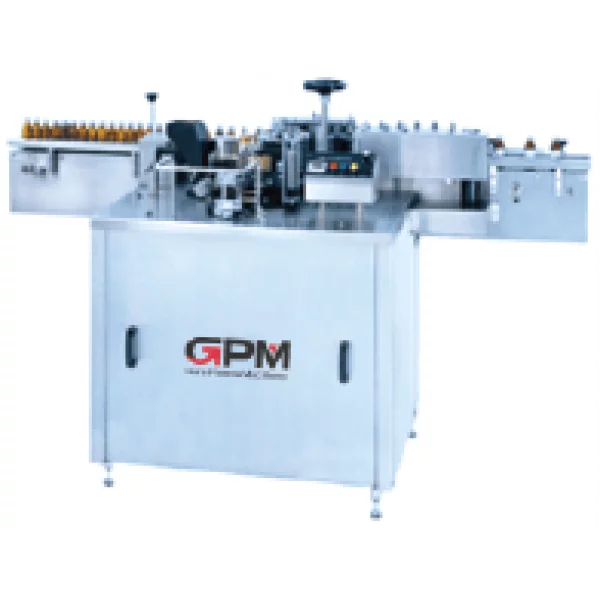 Automatic Sticker Labelling Machine Applying Labels On Round Pharmaceutical Bottles