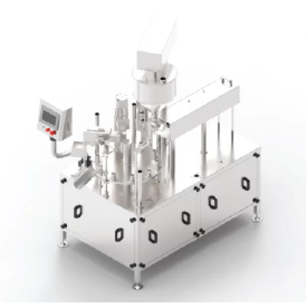 Automatic Tube Filling Machine Operating In Pharmaceutical Production Line