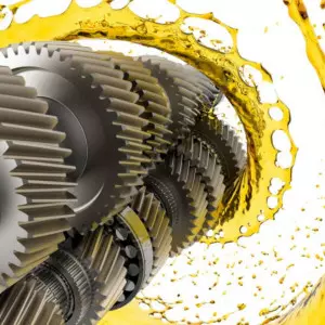 Close-up Of A Gear Mechanism Lubricated With Clear Industrial Gear Oil