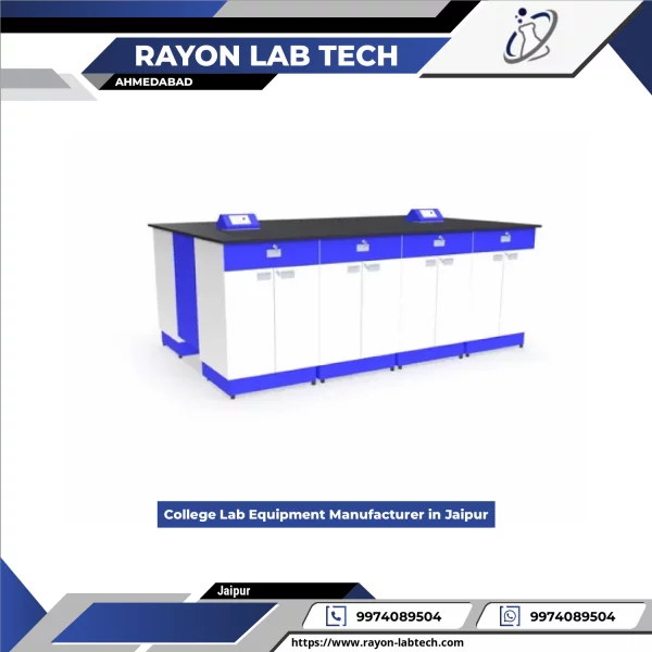 College Laboratory Equipment Setup With Benches And Scientific Instruments