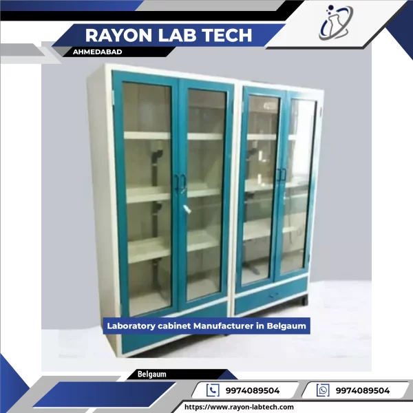 Laboratory Cabinet Made Of Chemical Resistant Material With Lockable Doors Placed Inside A Laboratory