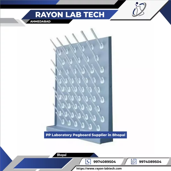 Polypropylene Laboratory Pegboard Installed In A Scientific Workspace Holding Glassware