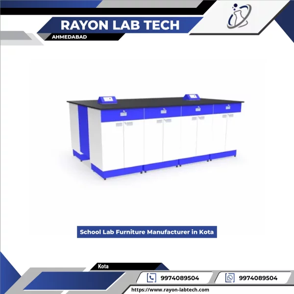 School Laboratory Furniture Setup With Benches And Storage Cabinets
