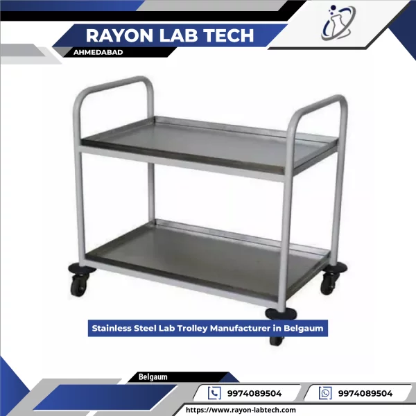 Stainless Steel Laboratory Trolley With Adjustable Shelves And Locking Wheels
