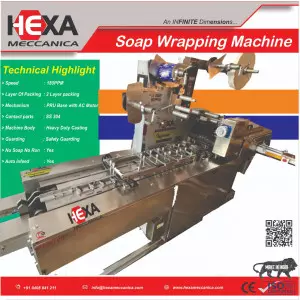 Hexa Meccanica Is Manufacturer Of Soap 2 Layer Wrapping Machine Near Madinat Zayed In Dubai UAE.