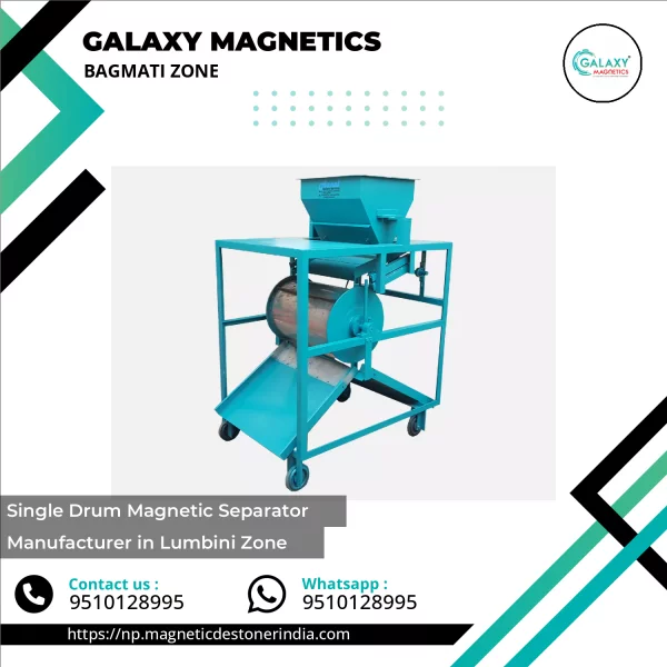Single Drum Magnetic Separator Machine Showing Rotating Magnetic Drum Capturing Metal Particles