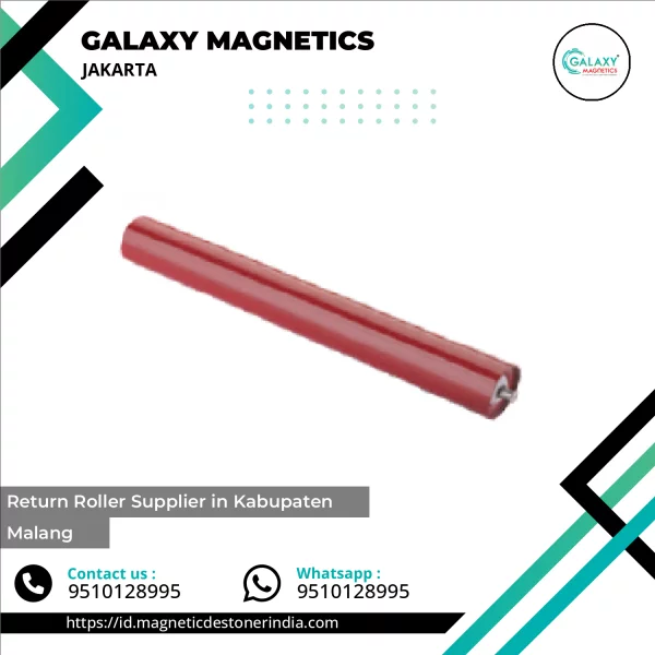 Return Roller Installed On Conveyor System Showing Steel Frame And Rubber Coating