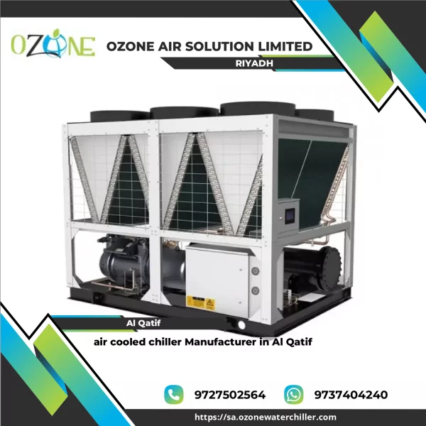 Air Cooled Chiller Unit Installed Outdoors With Cooling Fins And Fans