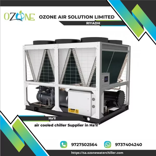 Air Cooled Chiller Unit Installed Outdoors In An Industrial Setting