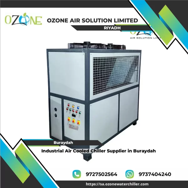 Industrial Air Cooled Chiller Unit Operating In An Outdoor Industrial Setting