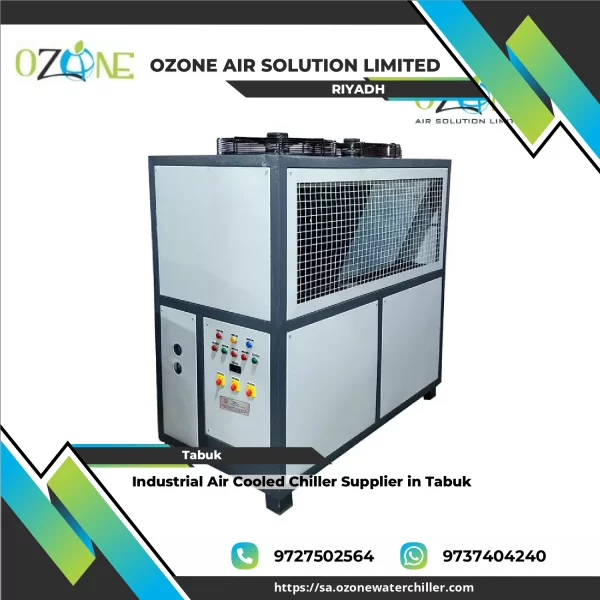 Industrial Air Cooled Chiller Unit Operating In An Outdoor Industrial Site
