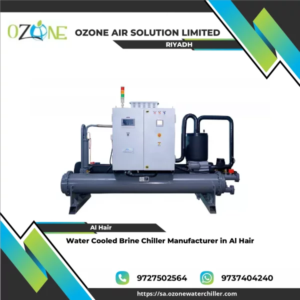 Water Cooled Brine Chiller System Installed Outdoors With Piping Connections