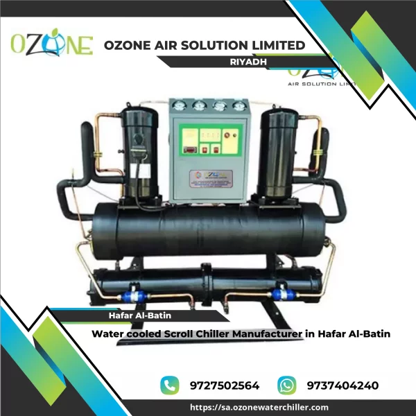 Water Cooled Scroll Chiller Unit Installed In An Industrial Setting