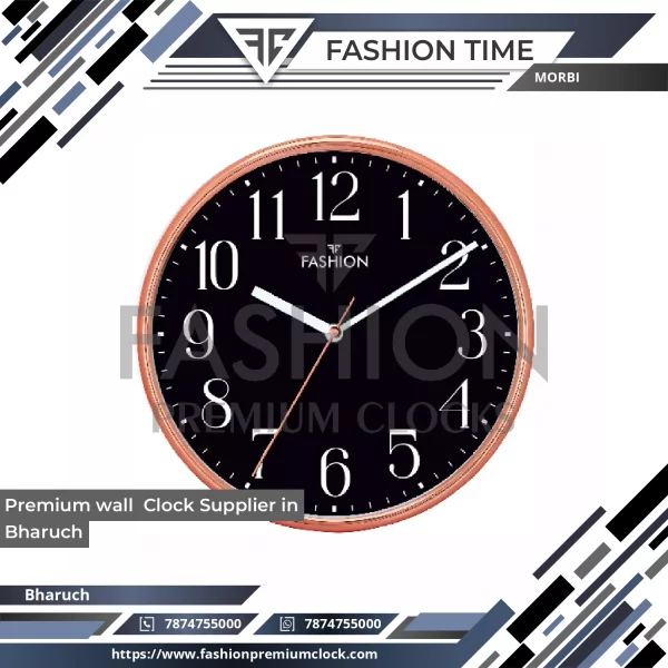 Premium Wall Clock With Wooden Frame And Glass Cover Showing Clear Numbers