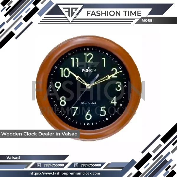 Wooden Wall Clock With Clear Dial Hung On Light Background