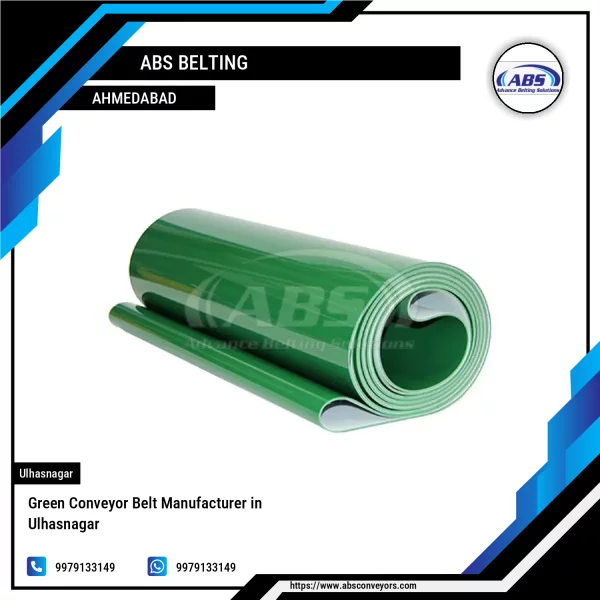 Green Conveyor Belt Running On Industrial Conveyor System