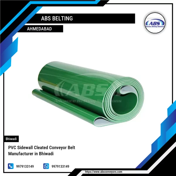 PVC Sidewall Cleated Conveyor Belt Showing Angled Cleats For Material Grip