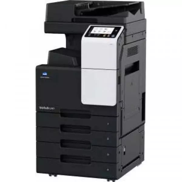 Color Printer Machine On Office Desk With Printed Sheets