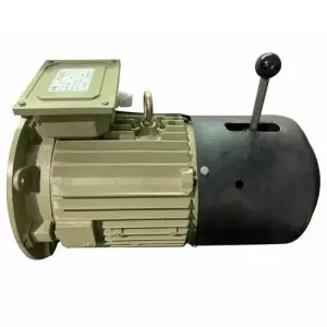 Industrial Flange Brake Motor Mounted On Machine Showing Metal Housing And Electrical Connections