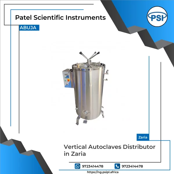 Vertical Autoclave Unit With Stainless Steel Chamber Open Showing Interior