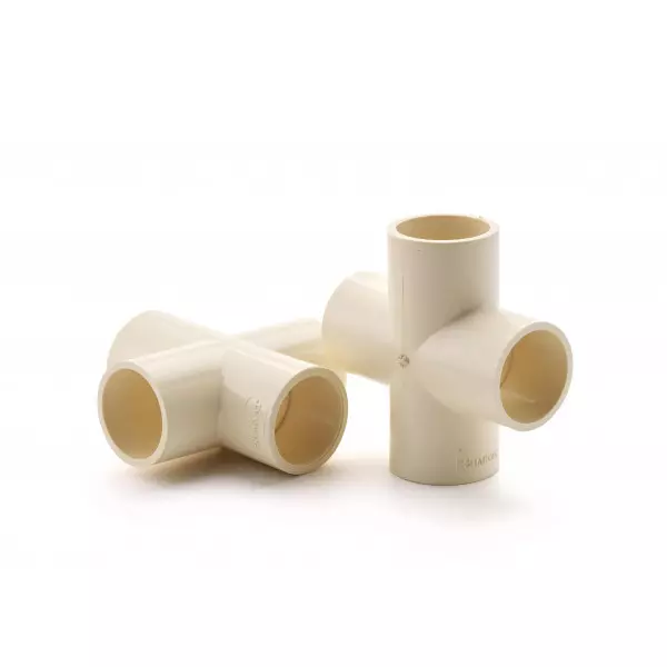 CPVC Cross Tee Fitting Showing Connection Points Used In Plumbing Systems