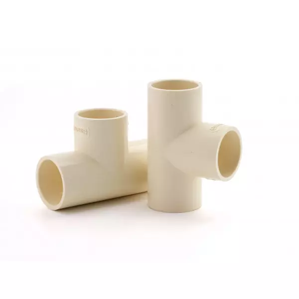CPVC Plain Tee Fitting Displayed On Plain Background