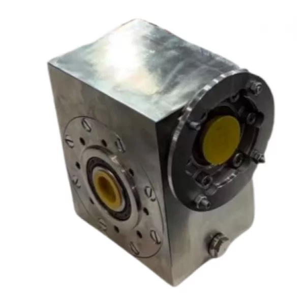 Stainless Steel Worm Gearbox Showing Detailed Metal Gears And Housing