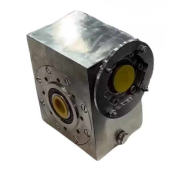 Close-up View Of A Worm Gearbox Showing Helical Gears Inside