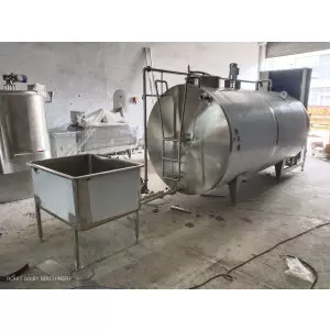 Bulk Milk Cooler Stainless Steel Unit Installed At A Dairy Plant