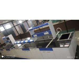 Stainless Steel Laboratory Bench With Storage Cabinets Set Up In A Clean Room Environment