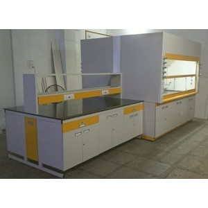 Laboratory Fume Hood With Glass Sash Open Showing Interior Workspace